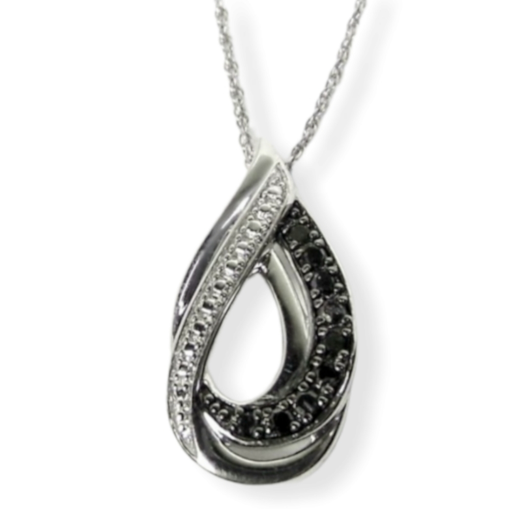 Black simulated Diamond SILVER Necklace 18"